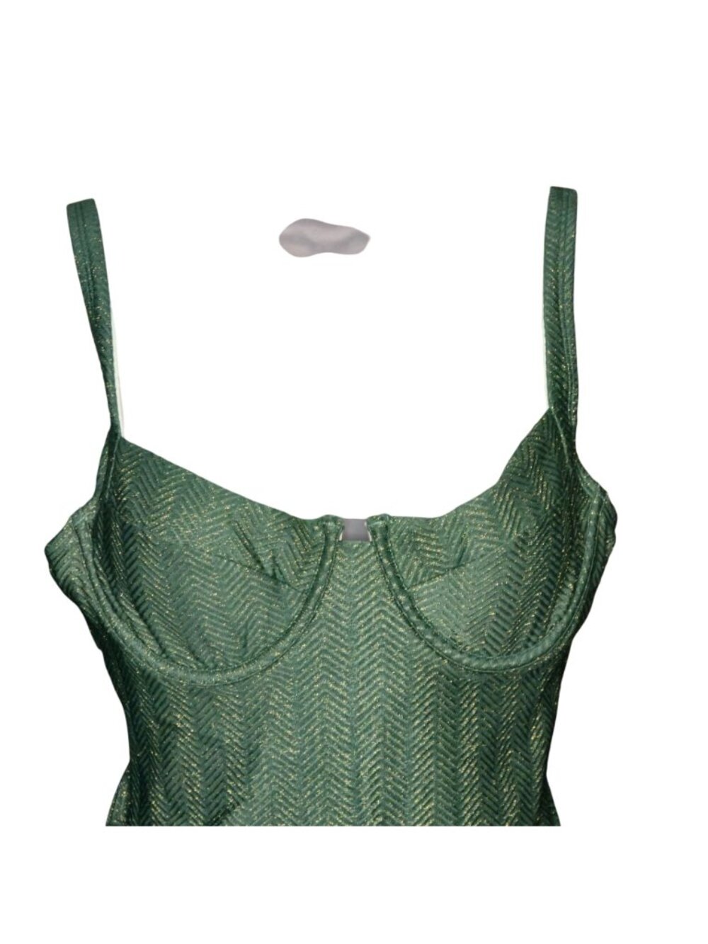 Green Metallic Herringbone One Piece M Underwire Adjustable Straps Lined - Picture 2 of 9